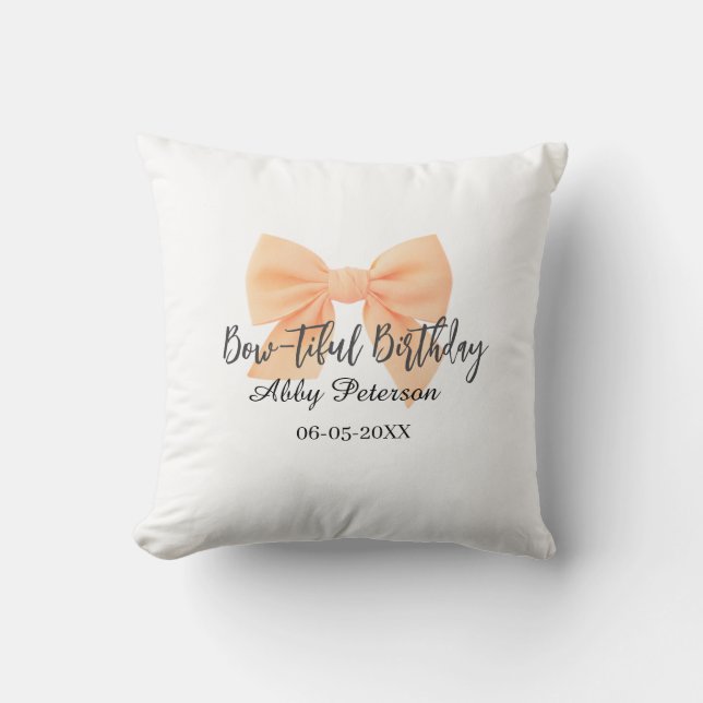 Bow-tiful birthday orange bow name date simple pas kissen (Vorderseite)