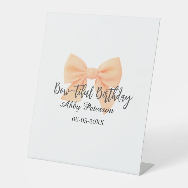 Bow-tiful birthday orange bow name date simple pas sockelschild (Vorderseite)