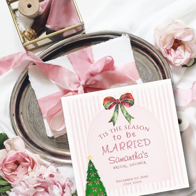 Bow Tis The Season To Be Married Bridal Shower Serviette (Bow Tis The Season To Be Married Bridal Shower Festive Napkins Wedding Rehearsal Dinner Serviettes)