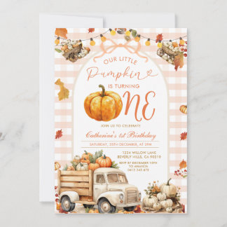 Bow Truck Pumpkin 1. Geburtstag Herbst Herbst Herb Einladung