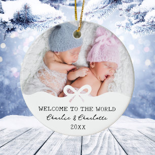Bow Twins Individuelle Foto-Baby-Ankündigung Weihn Keramik Ornament