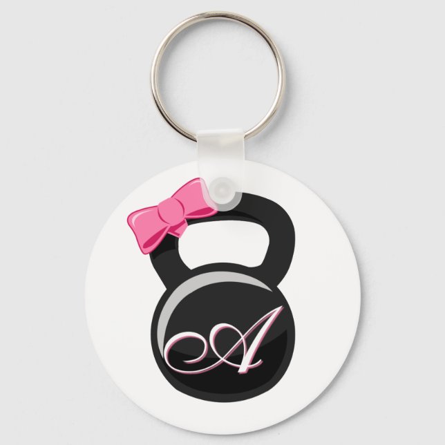 Bow und Monogram Kettlebell Pink "A" Schlüsselanhänger (Vorderseite)