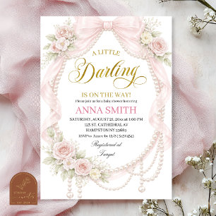 Bow und Perlen kleines Schatz Baby Shower Einladung