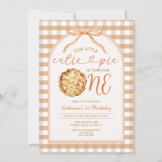 Bow Unsere kleine Süsse Pie Fall Gingham 1. Geburt Einladung