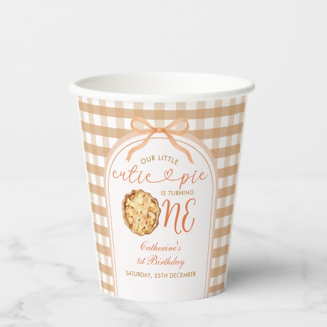 Bow Unsere kleine Süsse Pie Fall Gingham 1. Geburt Pappbecher (Vorderseite)