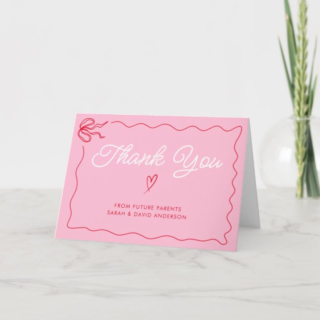Bow Valentines Rosa Red Baby Dusche Dankeskarte (Vorderseite)