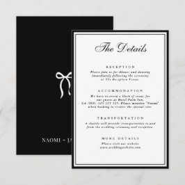 Bow Vintage Black & White Wedding Details Begleitkarte