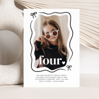 Bow Wavy Border Foto 4. Geburtstag Einladung