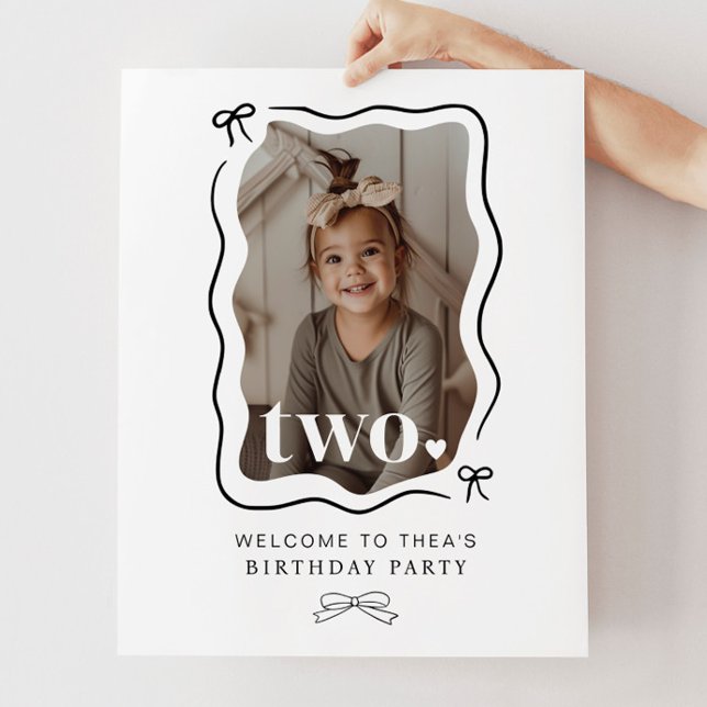 Bow Wavy Border Photo 2nd Birthday Affiche de bien (Créateur téléchargé)