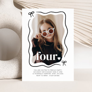 Bow Wavy Border Photo 4Anniversaire Invitation