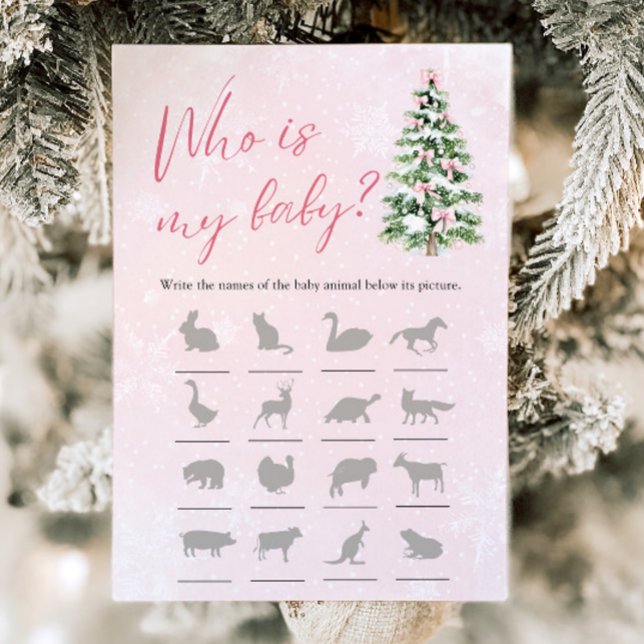 Bow Weihnachtsbaum Babydusche, das ist mein Kinder Einladung (Pink Bow Christmas Tree Baby Shower Who Is My Baby Game)
