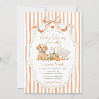 Bow Welpen-Enten-Kürbis-Farm-Herbst-Baby-Party Einladung