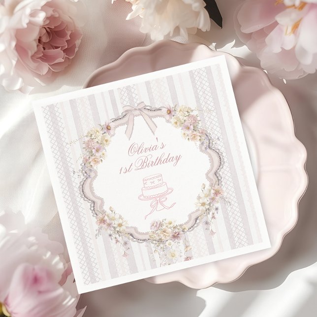 Bow Wildflower Erster Geburtstag Serviette (Von Creator hochgeladen)