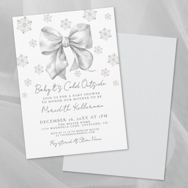 Bow Winter Baby Dusche Einladung (Bow Winter Baby Shower Invitation)
