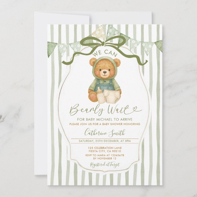 Bow Wir können Bearly Wartezeit tragen Babydusche  Einladung (Vorderseite)