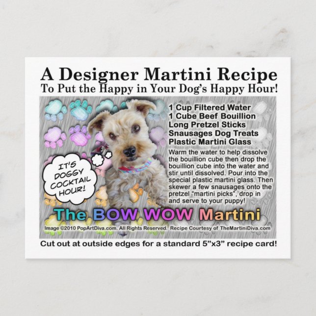 Bow Wow Martini für Hunde Rezept Postkarte (Vorderseite)