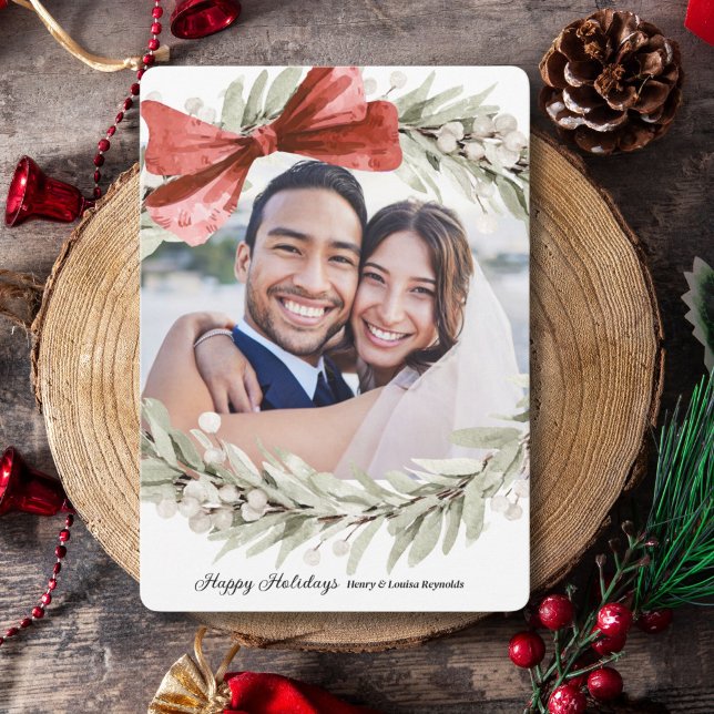 Bow Wreath Foto Christmas Feiertagskarte (Von Creator hochgeladen)
