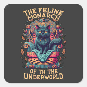 Bow zum Felinischen Monarch der Unterwelt Spooky Quadratischer Aufkleber