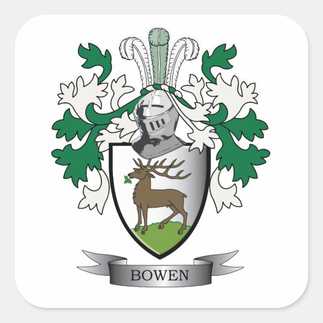 Bowen-Familienwappen-Wappen Quadratischer Aufkleber (Vorderseite)