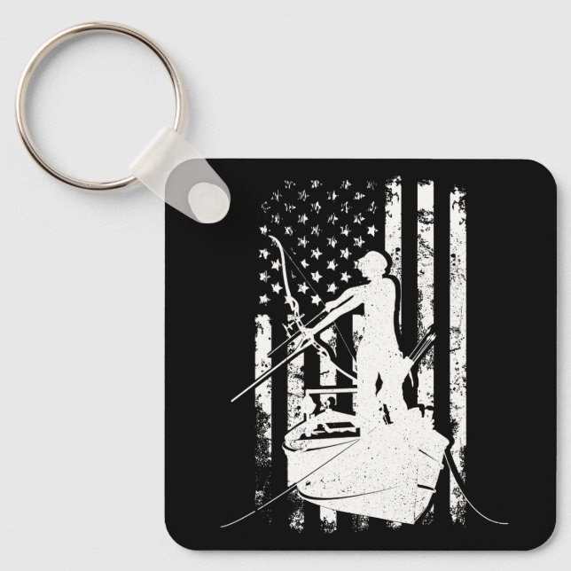 Bowfishing Vintag Look American Flag Bow Jagen Schlüsselanhänger (Vorderseite)