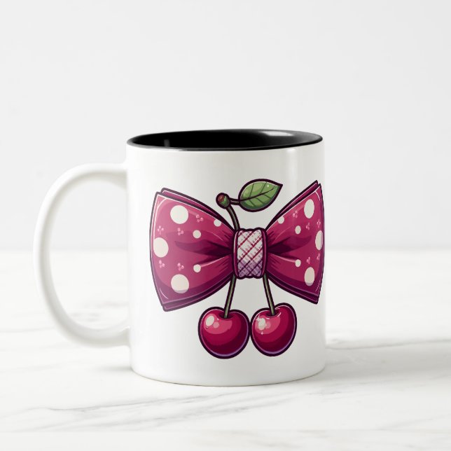 Bowhaarkirsche Weibliche FruchtbänderUmarmung Zweifarbige Tasse (Links)