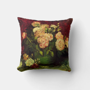 Bowl mit Peongs und Rose von Vincent van Gogh Kissen