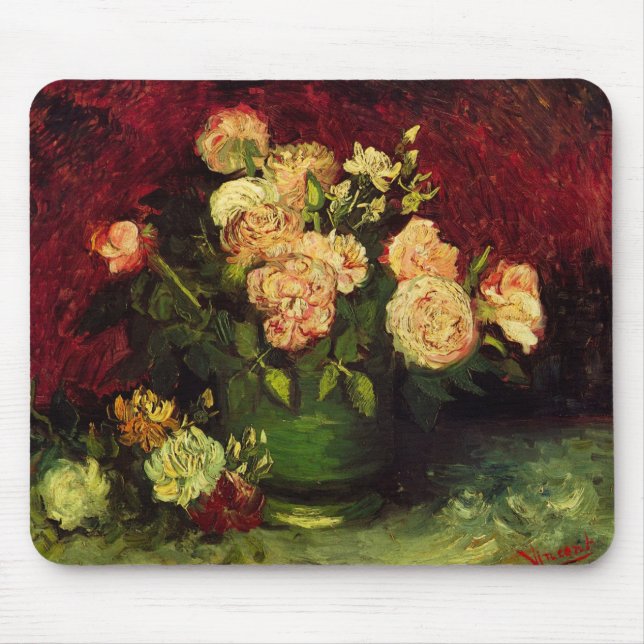 Bowl mit Peongs und Rose von Vincent van Gogh Mousepad (Vorne)