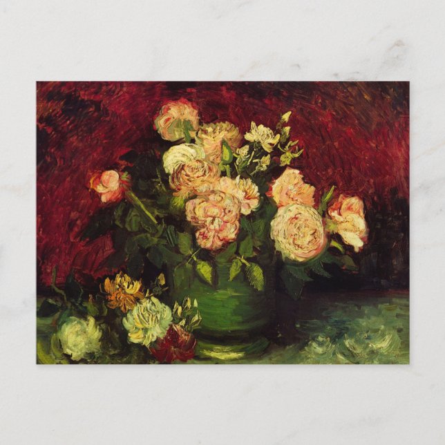 Bowl mit Peongs und Rose von Vincent van Gogh Postkarte (Vorderseite)