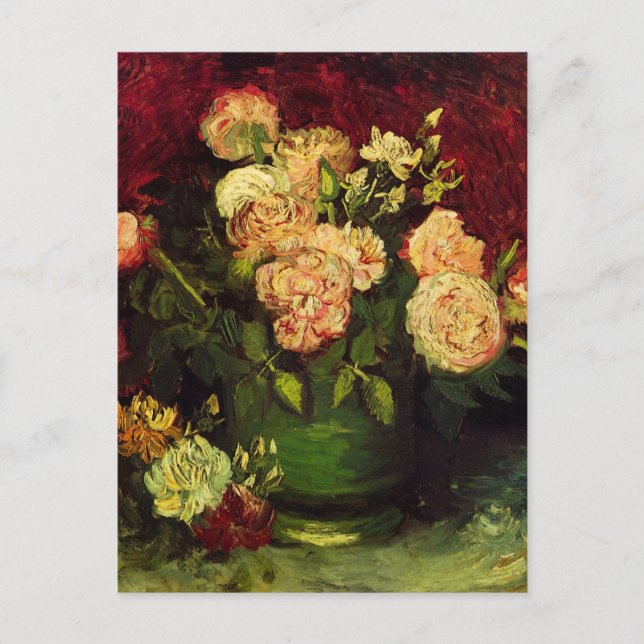 Bowl mit Peongs und Rose von Vincent van Gogh Postkarte (Vorderseite)