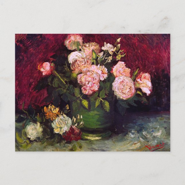 Bowl mit Peonies & Rose Van Gogh Fine Art Postkarte (Vorderseite)