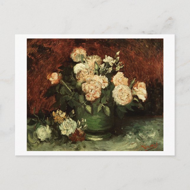 Bowl mit Peonies & Rose Van Gogh Fine Art Postkarte (Vorderseite)