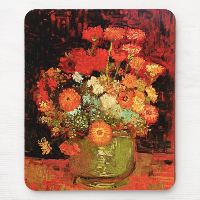 Bowl mit Zinnias von Vincent van Gogh, Mousepad (Vorne)