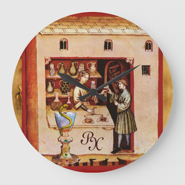 BOWL OF HYGEIA  MONOGRAM Medicine, Pharmacy Große Wanduhr (Vorderseite)