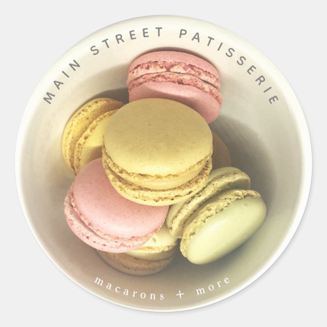 Bowl of Macarons Food Foto Patisserie Business Runder Aufkleber (Vorderseite)