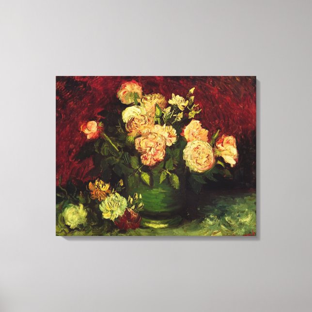 Bowl of Peonies and Rose, Vincent van Gogh. Leinwanddruck (Vorderseite)