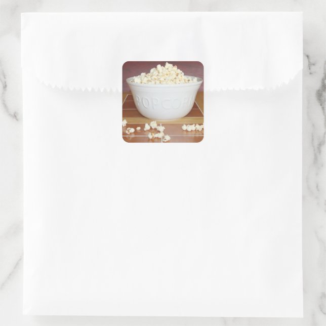 Bowl of Popcorn Quadratischer Aufkleber (Tasche)