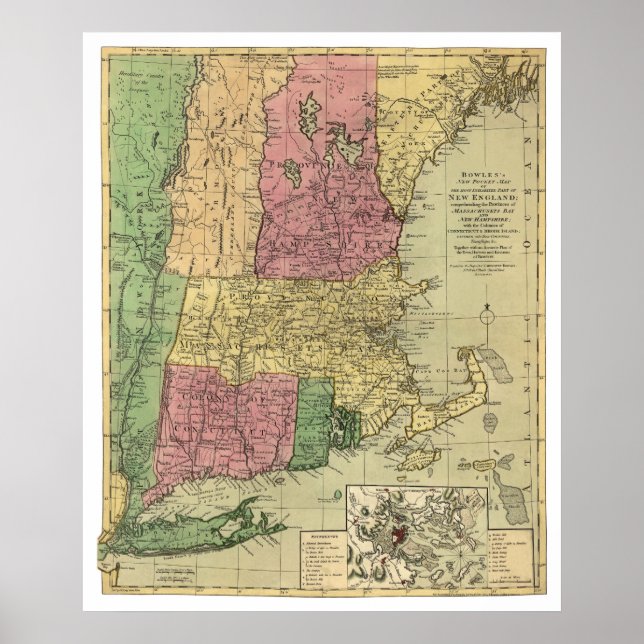 Bowle's Map of New England 1784 Poster (Vorne)
