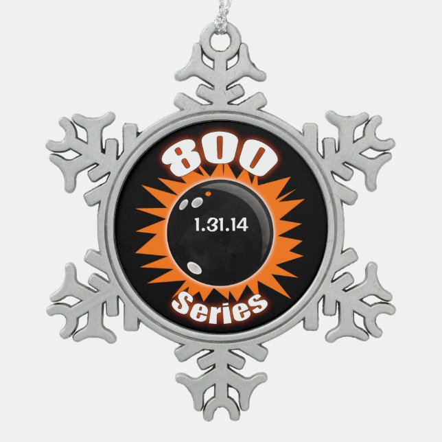 Bowling 800 Series Club, Orange & Black Schneeflocken Zinn-Ornament (Vorderseite)