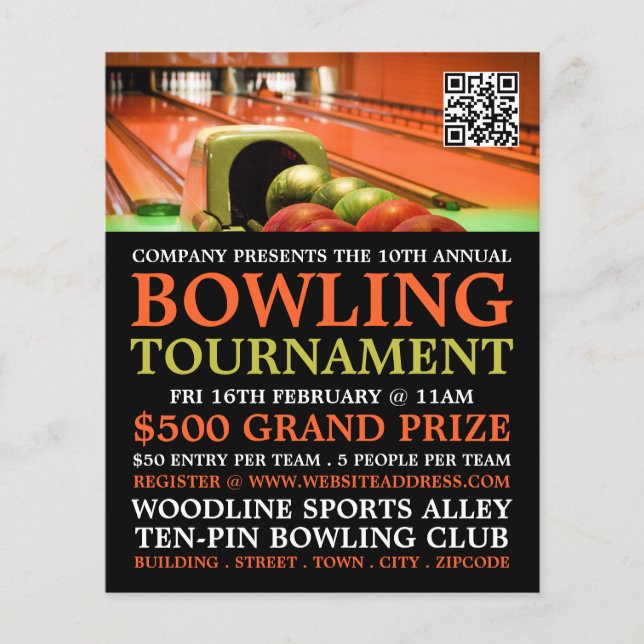 Bowling Alley Scene, Ten-Button-Bowling-Turnier Flyer (Vorne)