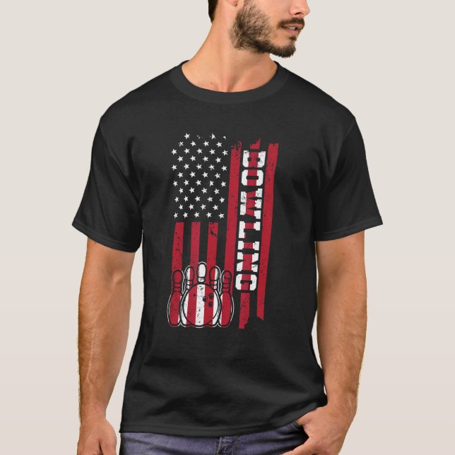 Bowling Amerika-Flaggenkegel skitzen Bowling T-Shirt (Vorderseite)