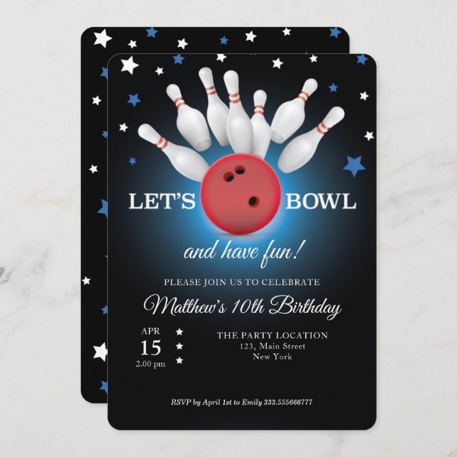 Bowling Anniversaire Fête Invitation (Devant / Derrière)