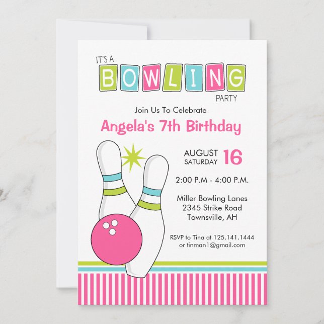 Bowling Anniversaire Fête Invitation (Devant)