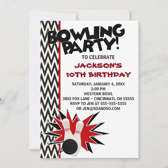 Bowling Anniversaire Fête Invitation personnalisée (Devant)