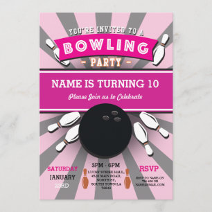 Bowling Anniversaire Fête Tenpin Filles Invitation