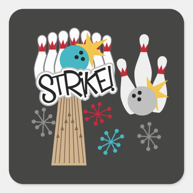 Bowling-Aufkleber für Spaß Strike als Auszeichnung Quadratischer Aufkleber (Vorderseite)