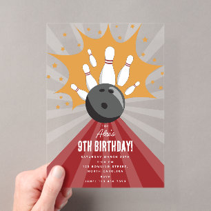 Bowling Ball erwischt Spaß und Kindergeburtstag Acryleinladungen