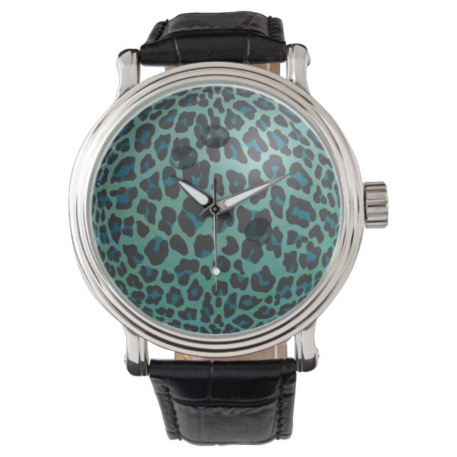 Bowling Ball Leopard Aquamarin Armbanduhr (Vorderseite)