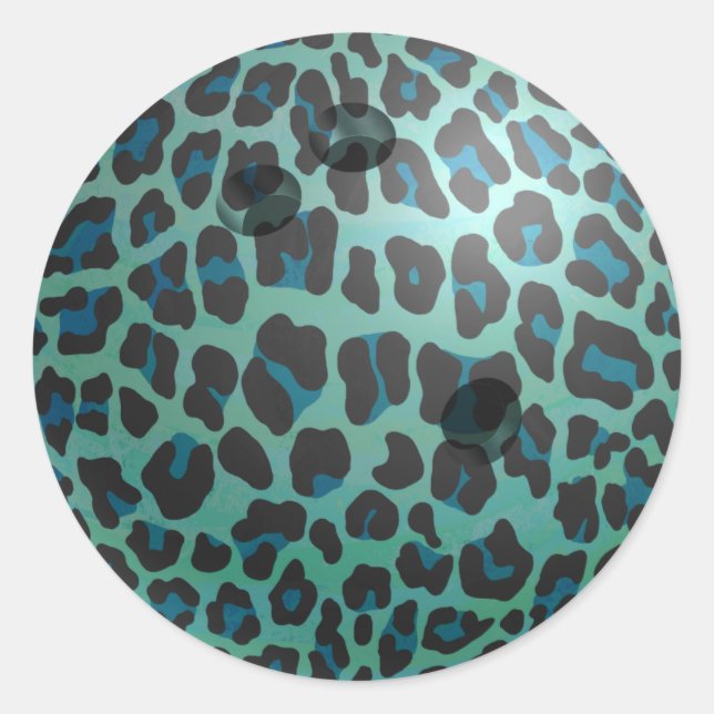 Bowling Ball Leopard Aquamarin Runder Aufkleber (Vorderseite)