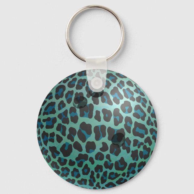 Bowling Ball Leopard Aquamarin Schlüsselanhänger (Vorderseite)