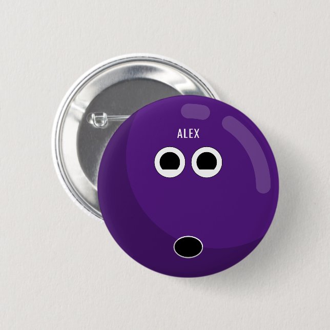 Bowling Ball mit Ihrem Namen | Lila/weiß Button (Vorne & Hinten)